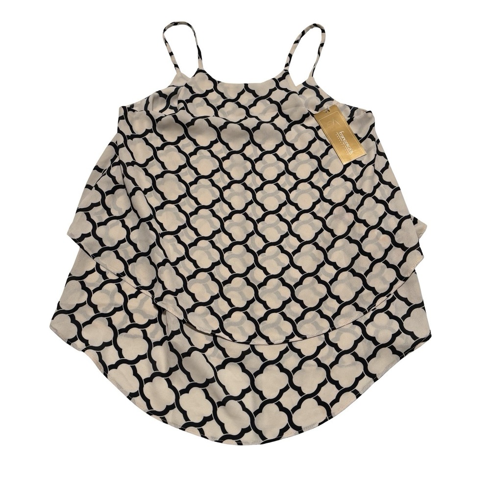 NWT Emmekee Women's Tank Blouse Top Beige Black Size Small 17 x 27